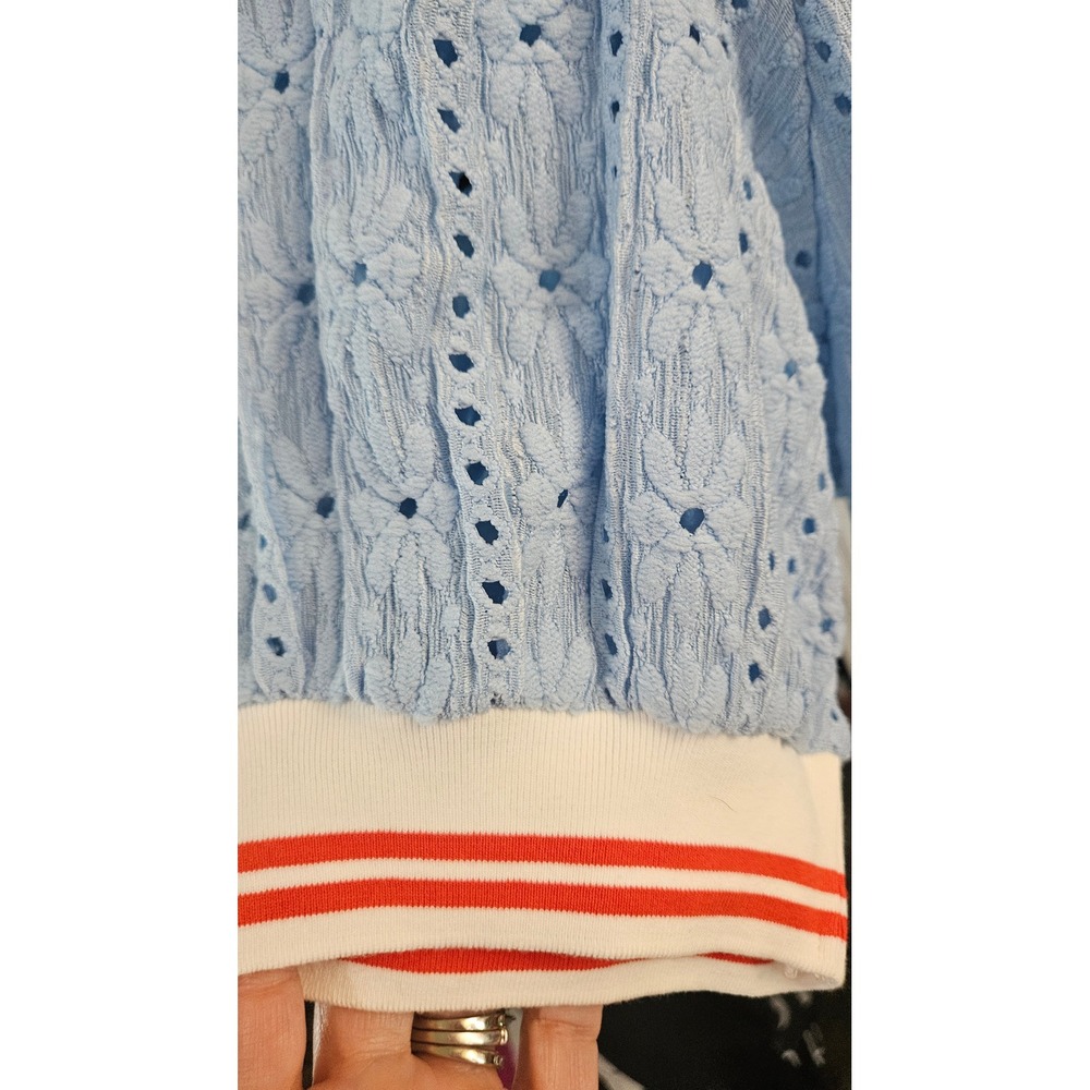 NWT Girlhoodcore Maeve Anthropologie Light Blue Pointelle Knit PoloButton Top XL - Picture 5 of 6